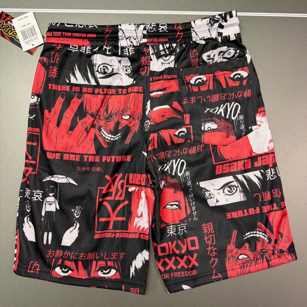 Fresh Prints of Tokyo Anime Manga Mesh Shorts Red Black White Small D2339-Y280